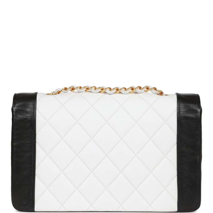 Chanel Vintage Medium Diana Flap Bag White and Black Lambskin Gold Hardware