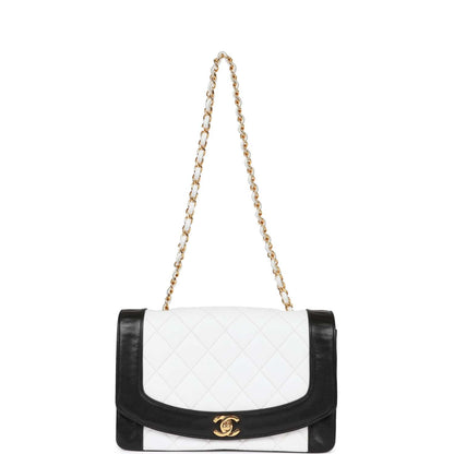 Chanel Vintage Medium Diana Flap Bag White and Black Lambskin Gold Hardware