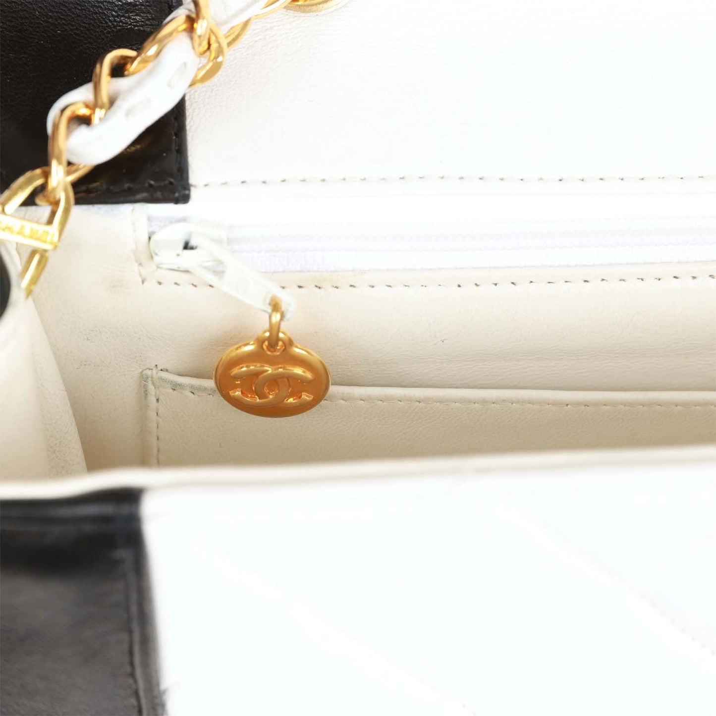 Chanel Vintage Medium Diana Flap Bag White and Black Lambskin Gold Hardware