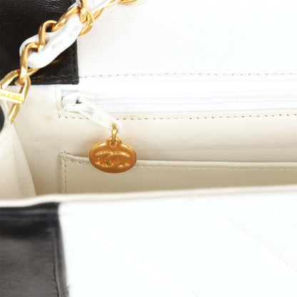 Chanel Vintage Medium Diana Flap Bag White and Black Lambskin Gold Hardware