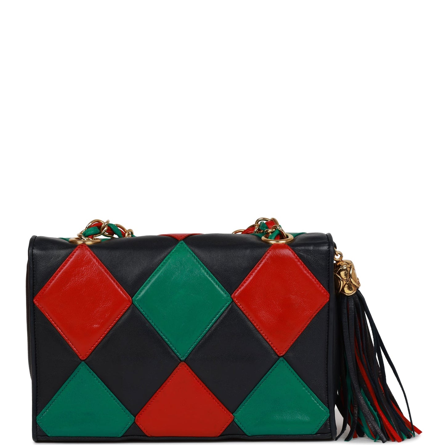 Chanel Vintage Harlequin Flap Bag Green, Red and Blue Lambskin Gold Hardware
