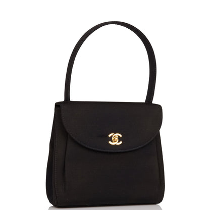 Chanel Vintage Mini Kelly Bag Black Satin Gold Hardware