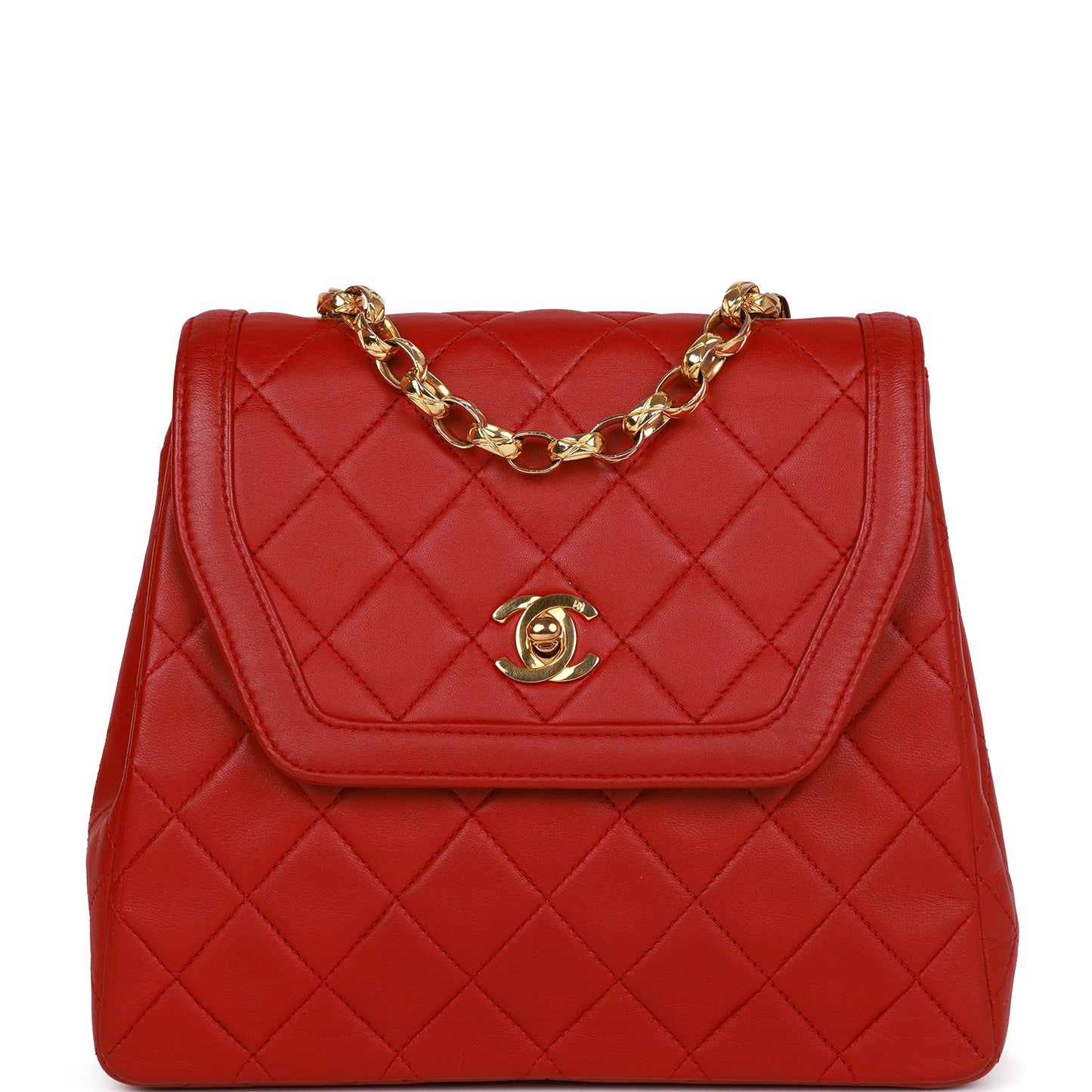 Chanel Vintage Trapeze Flap Bag Red Lambskin Gold Hardware