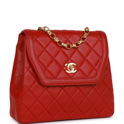 Chanel Vintage Trapeze Flap Bag Red Lambskin Gold Hardware