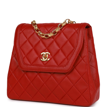 Chanel Vintage Trapeze Flap Bag Red Lambskin Gold Hardware