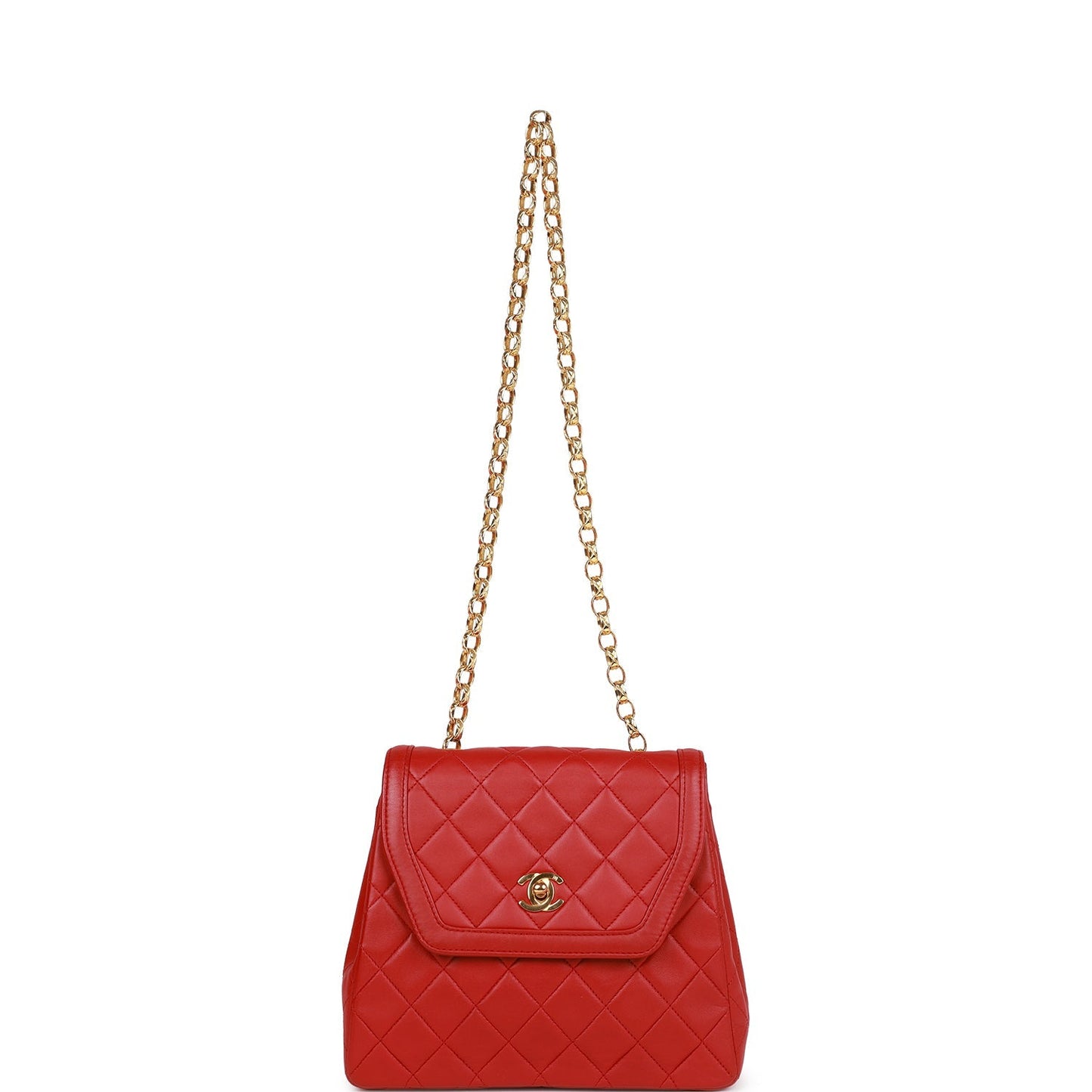 Chanel Vintage Trapeze Flap Bag Red Lambskin Gold Hardware