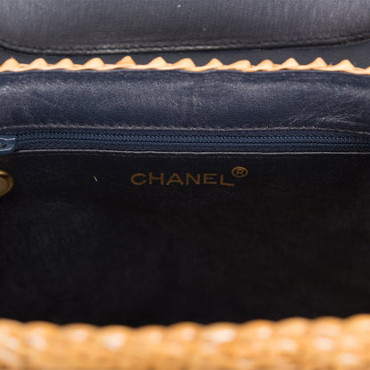 Chanel Vintage Basket Bag Denim and Wicker Gold Hardware