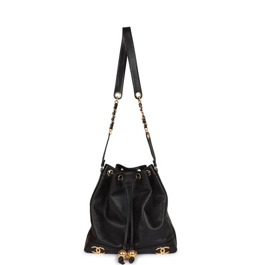 Chanel Vintage CC Bucket Bag Black Caviar Gold Hardware