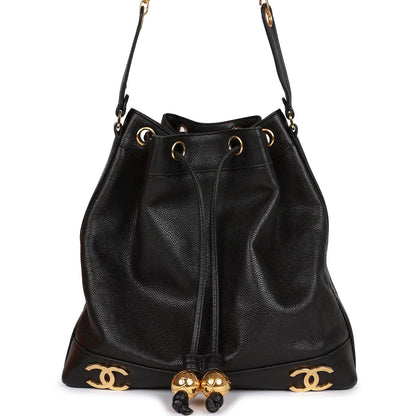 Chanel Vintage CC Bucket Bag Black Caviar Gold Hardware