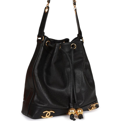 Chanel Vintage CC Bucket Bag Black Caviar Gold Hardware