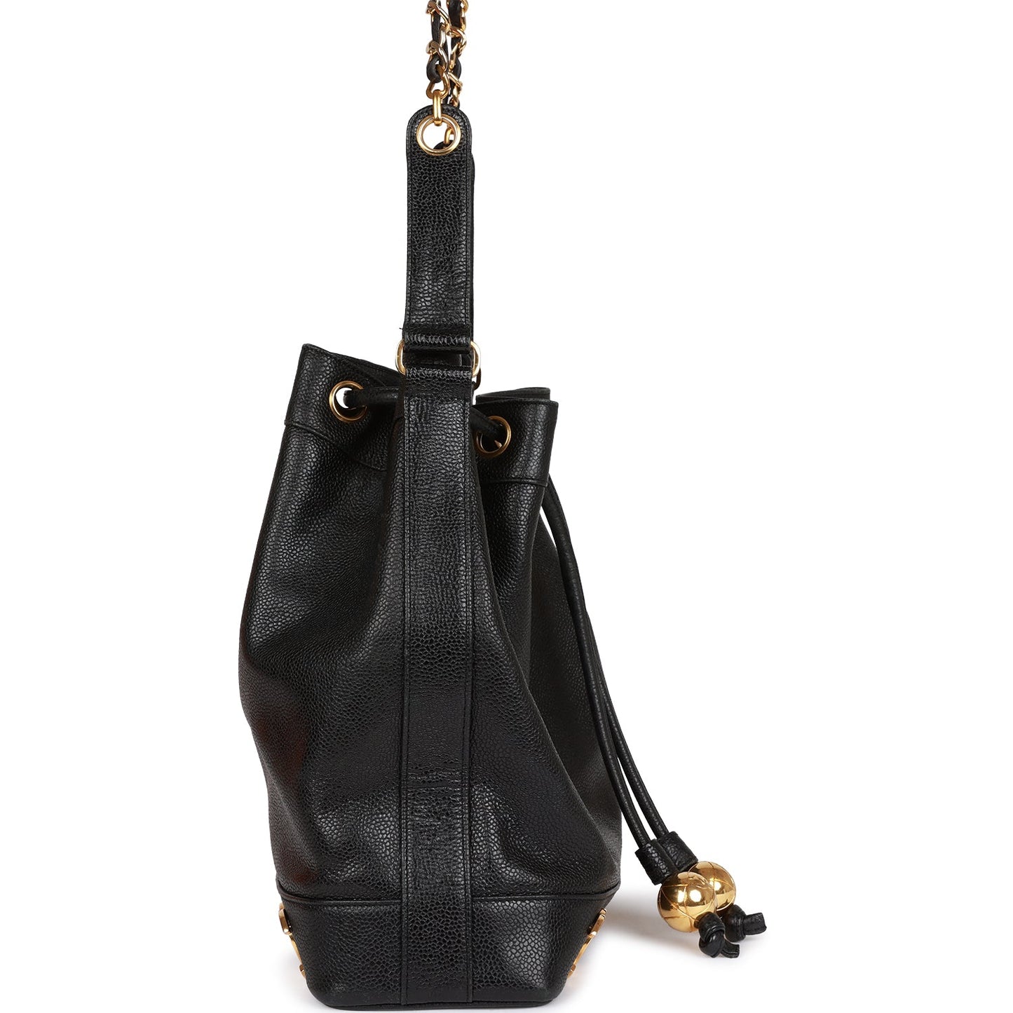 Chanel Vintage CC Bucket Bag Black Caviar Gold Hardware