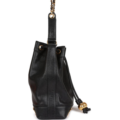 Chanel Vintage CC Bucket Bag Black Caviar Gold Hardware