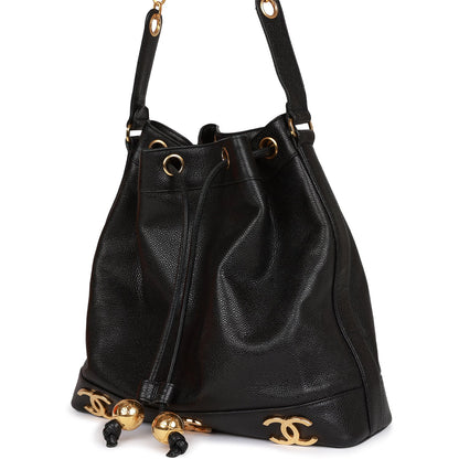Chanel Vintage CC Bucket Bag Black Caviar Gold Hardware