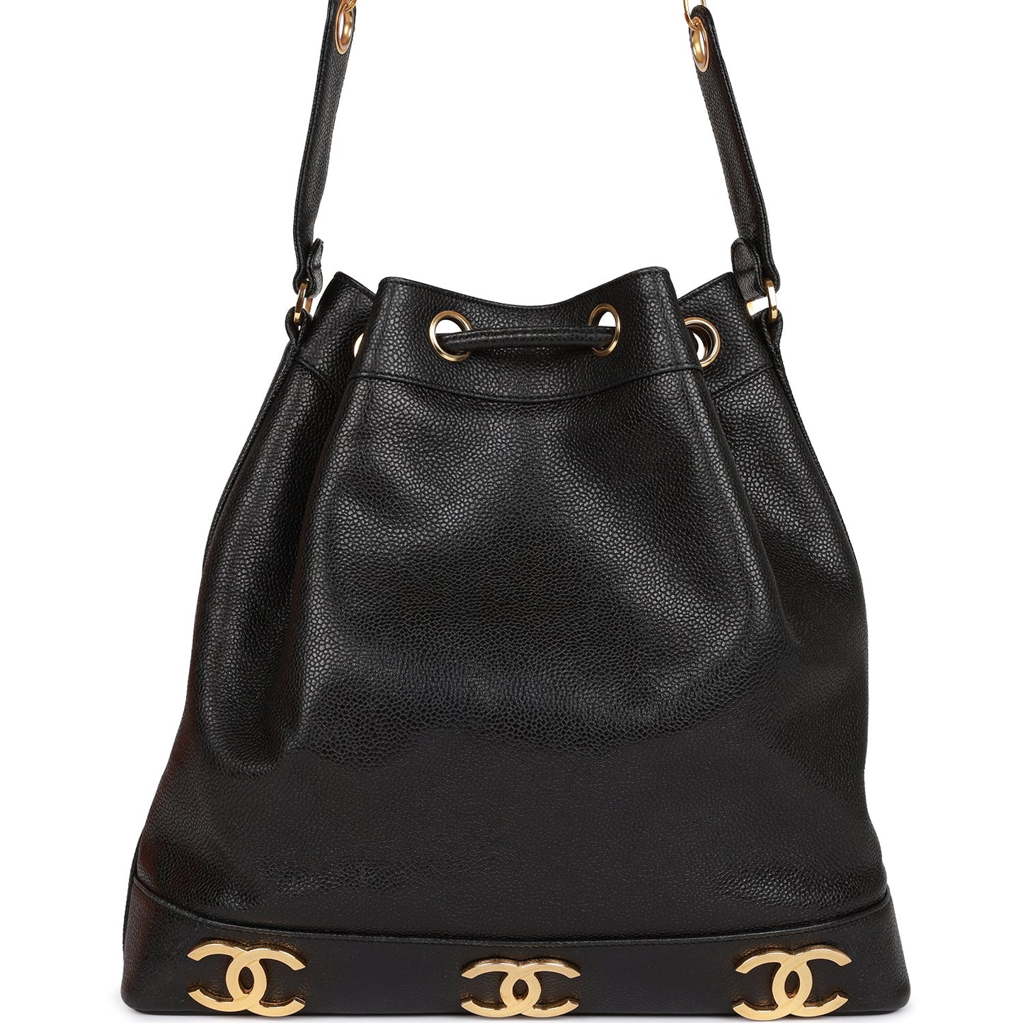 Chanel Vintage CC Bucket Bag Black Caviar Gold Hardware