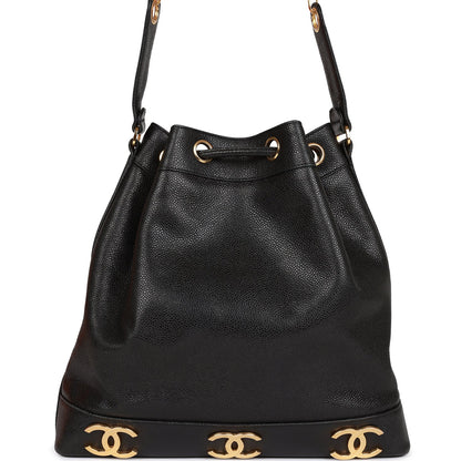 Chanel Vintage CC Bucket Bag Black Caviar Gold Hardware