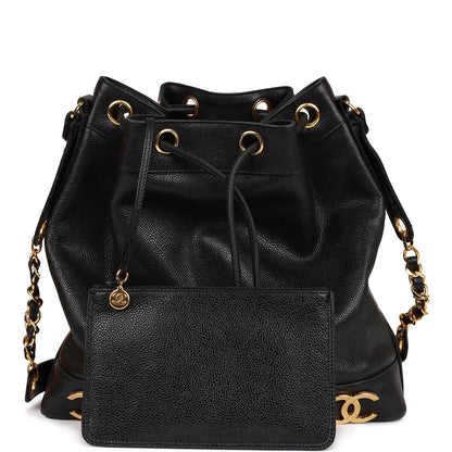 Chanel Vintage CC Bucket Bag Black Caviar Gold Hardware