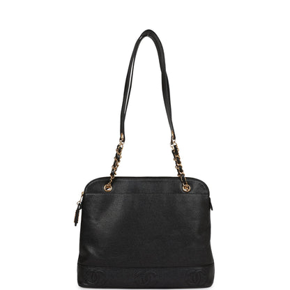 Chanel Vintage Triple CC Tote Bag Black Caviar Gold Hardware