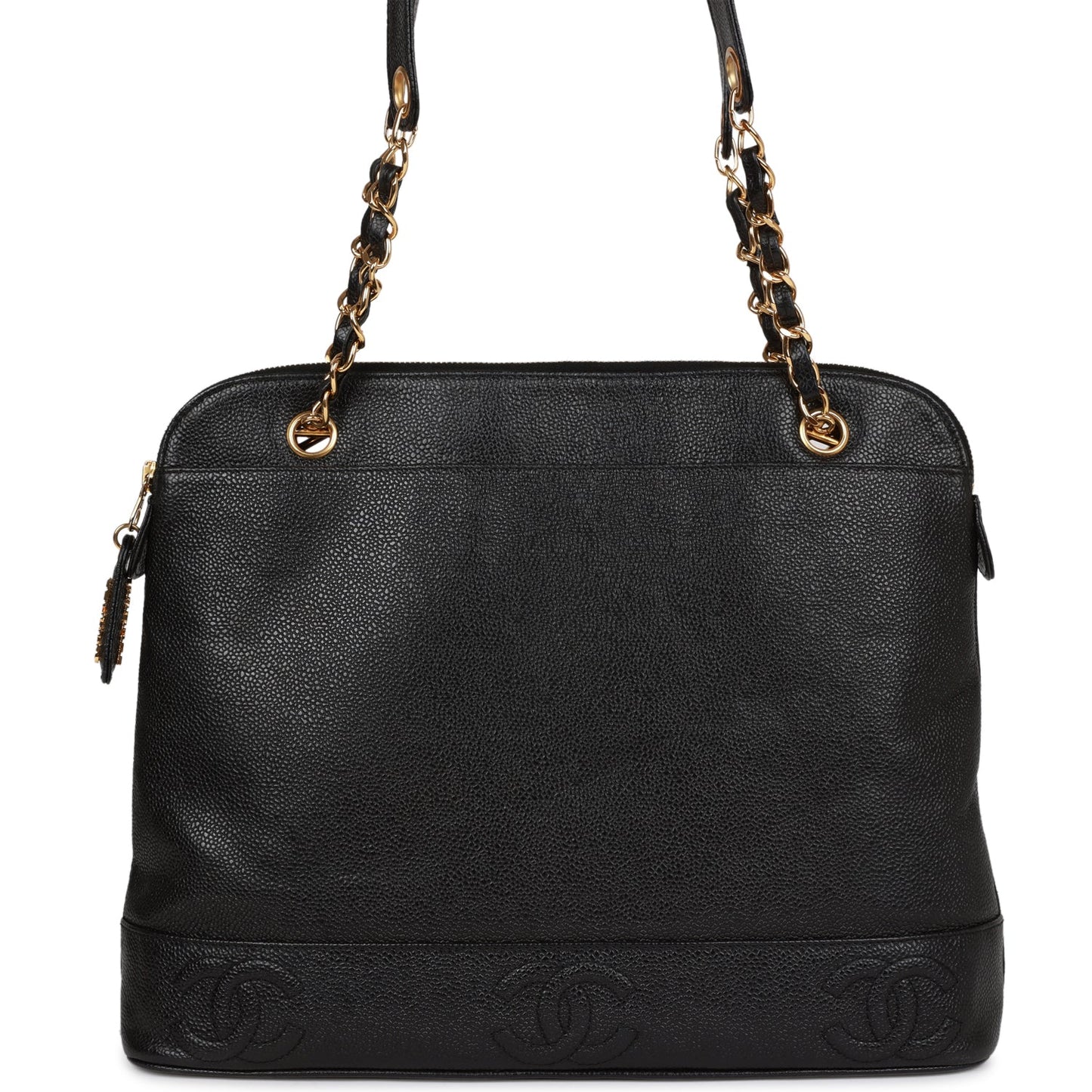 Chanel Vintage Triple CC Tote Bag Black Caviar Gold Hardware