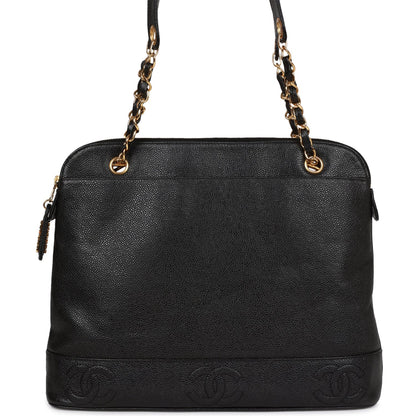 Chanel Vintage Triple CC Tote Bag Black Caviar Gold Hardware