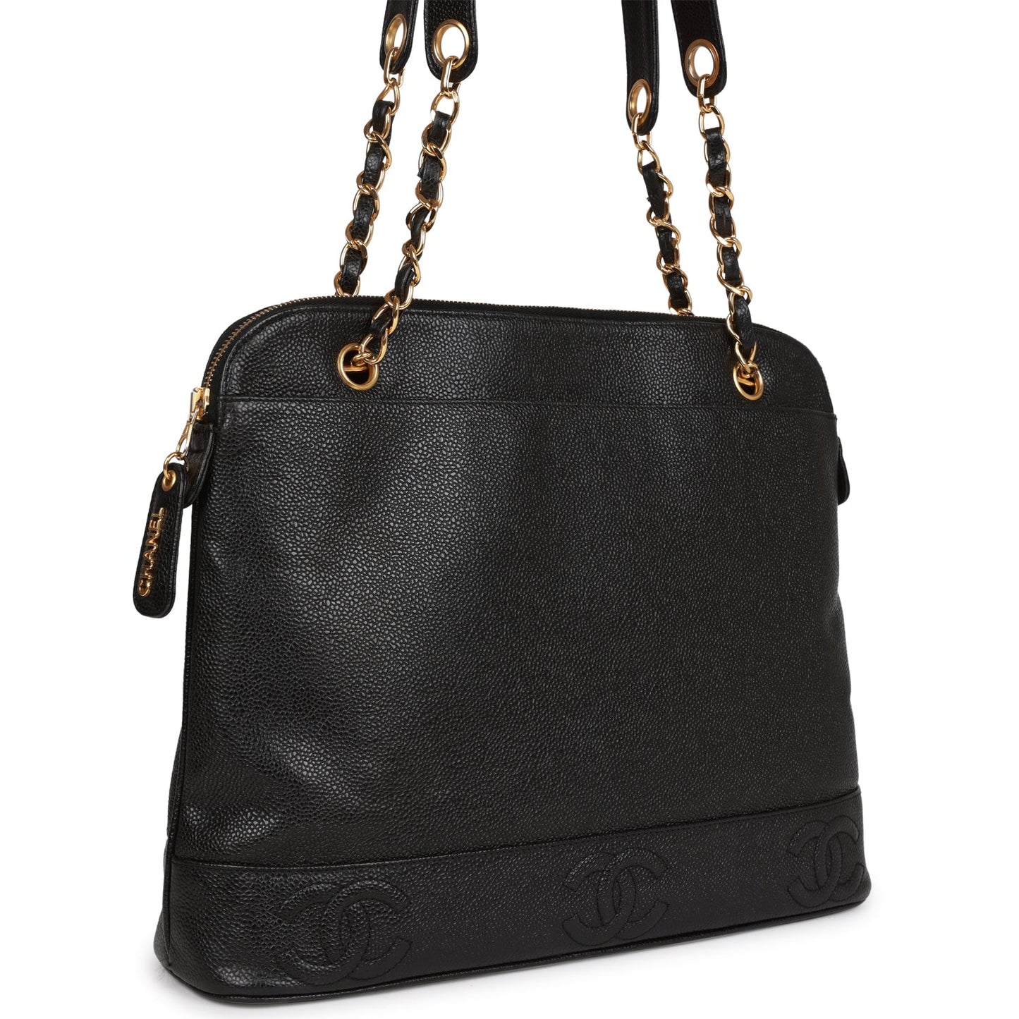 Chanel Vintage Triple CC Tote Bag Black Caviar Gold Hardware