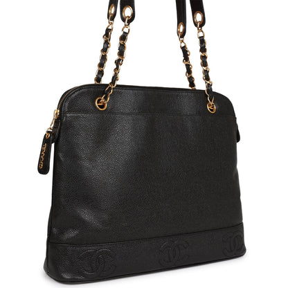 Chanel Vintage Triple CC Tote Bag Black Caviar Gold Hardware