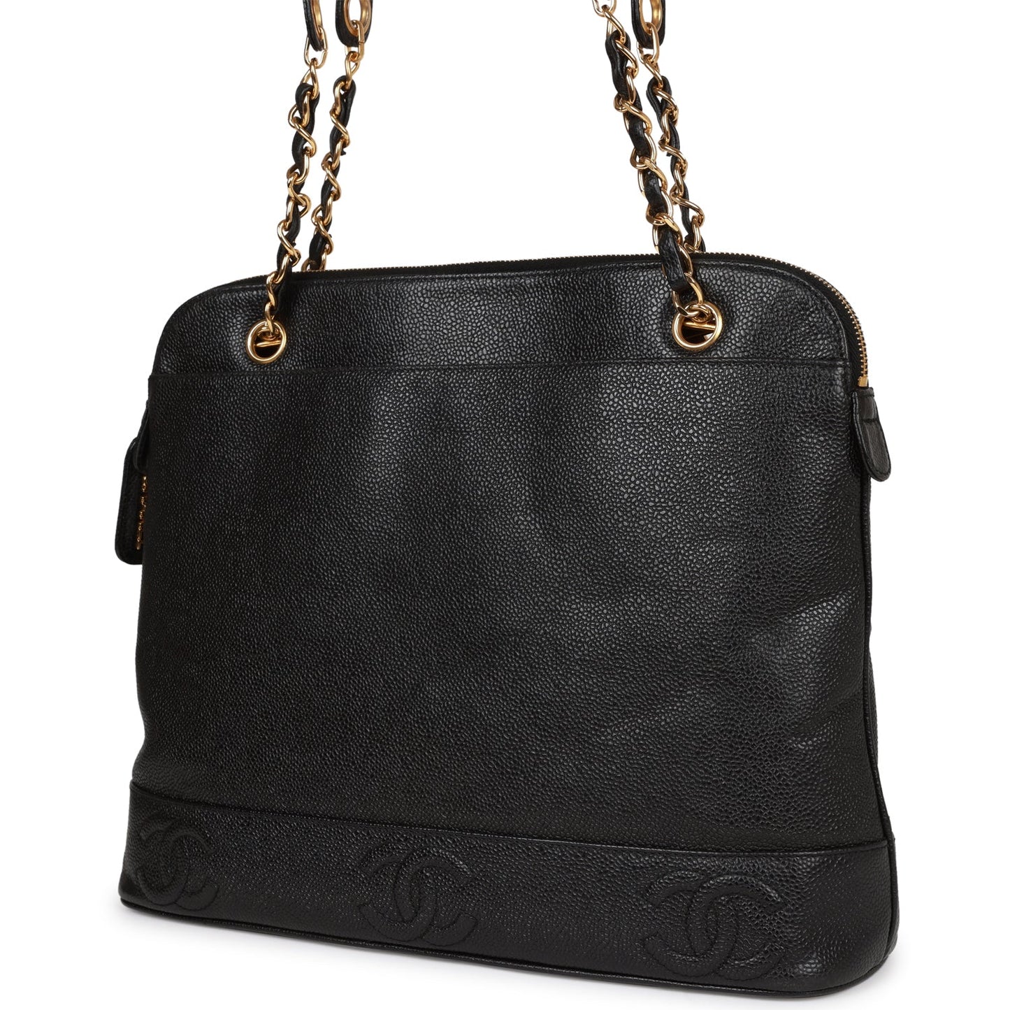 Chanel Vintage Triple CC Tote Bag Black Caviar Gold Hardware