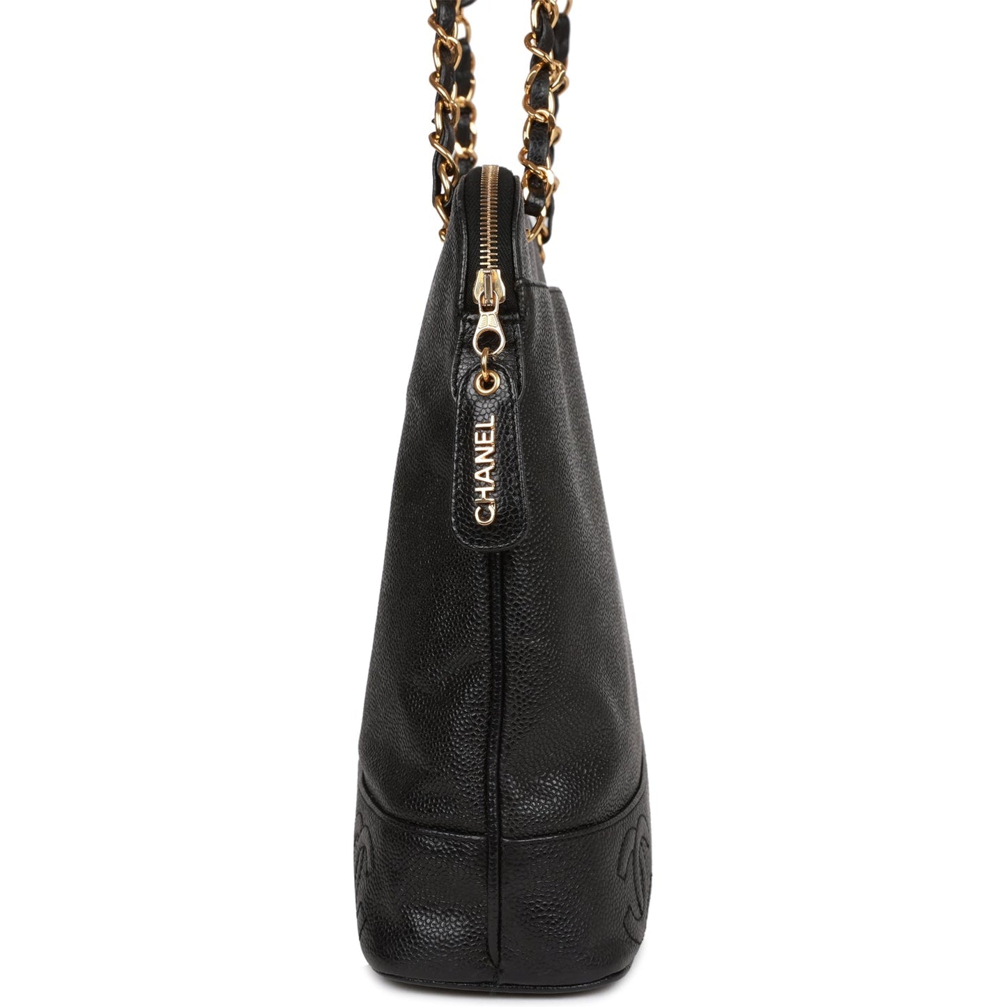 Chanel Vintage Triple CC Tote Bag Black Caviar Gold Hardware