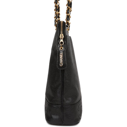 Chanel Vintage Triple CC Tote Bag Black Caviar Gold Hardware