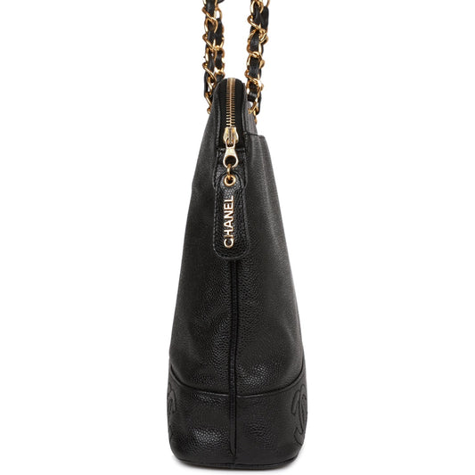 Chanel Vintage Triple CC Tote Bag Black Caviar Gold Hardware