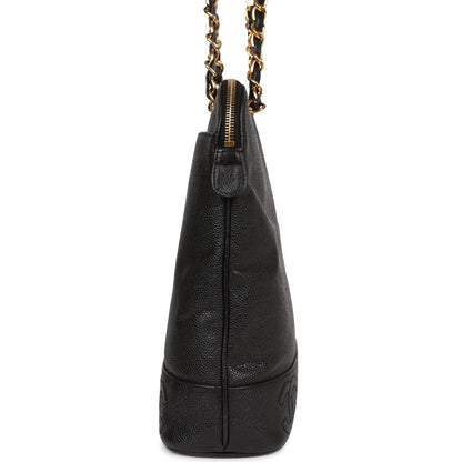 Chanel Vintage Triple CC Tote Bag Black Caviar Gold Hardware