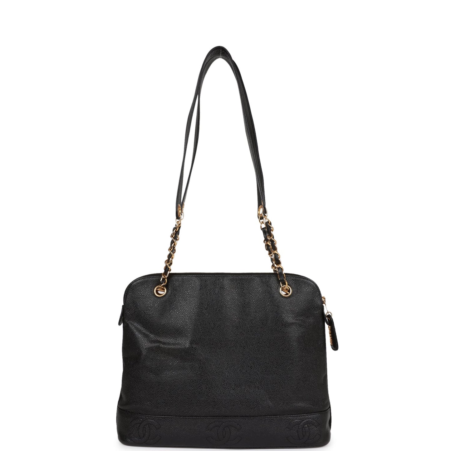 Chanel Vintage Triple CC Tote Bag Black Caviar Gold Hardware