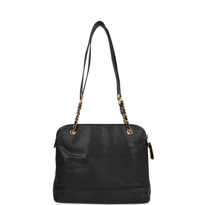 Chanel Vintage Triple CC Tote Bag Black Caviar Gold Hardware