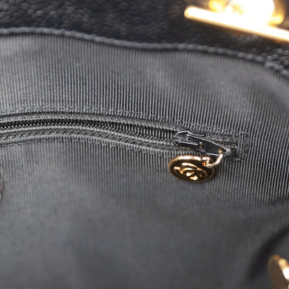 Chanel Vintage Triple CC Tote Bag Black Caviar Gold Hardware