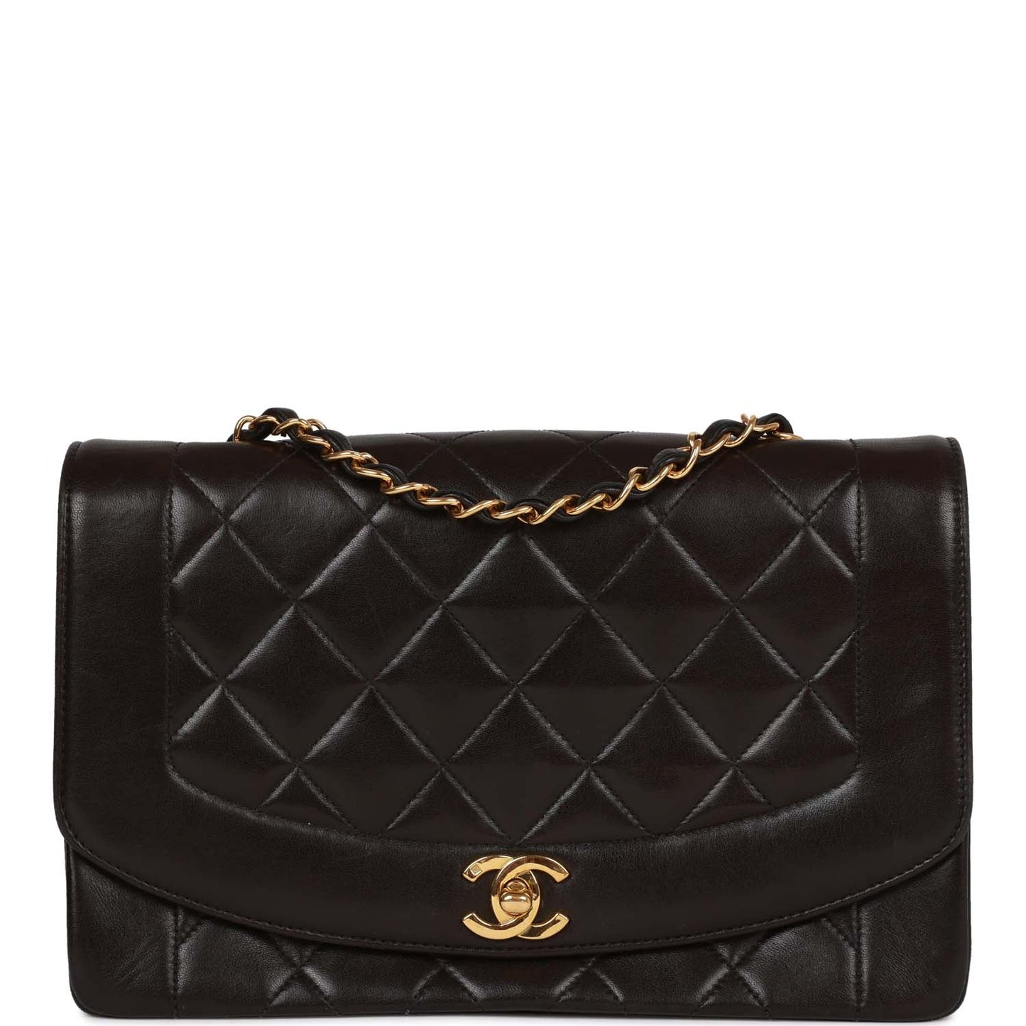 Chanel Vintage Medium Diana Flap Bag Black Quilted Lambskin Gold Hardware
