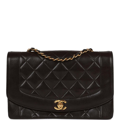 Chanel Vintage Medium Diana Flap Bag Black Quilted Lambskin Gold Hardware