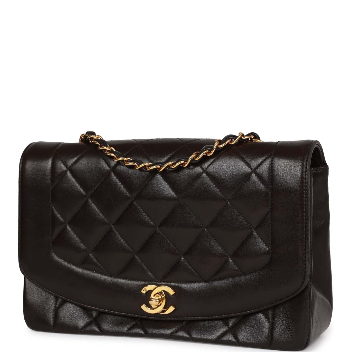 Chanel Vintage Medium Diana Flap Bag Black Quilted Lambskin Gold Hardware