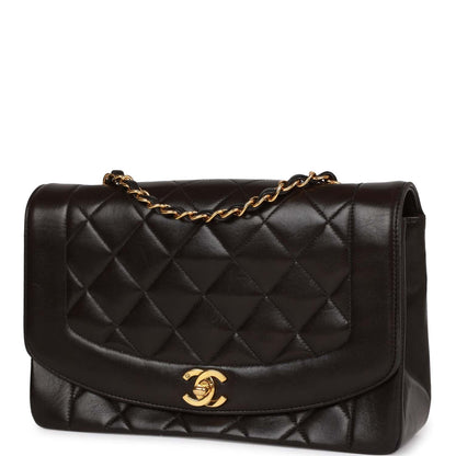 Chanel Vintage Medium Diana Flap Bag Black Quilted Lambskin Gold Hardware