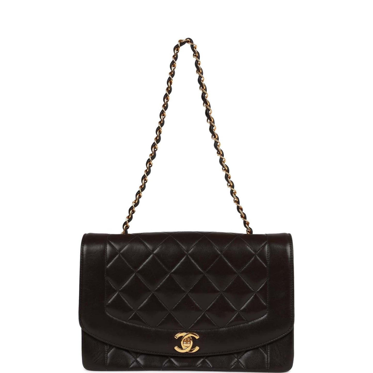 Chanel Vintage Medium Diana Flap Bag Black Quilted Lambskin Gold Hardware