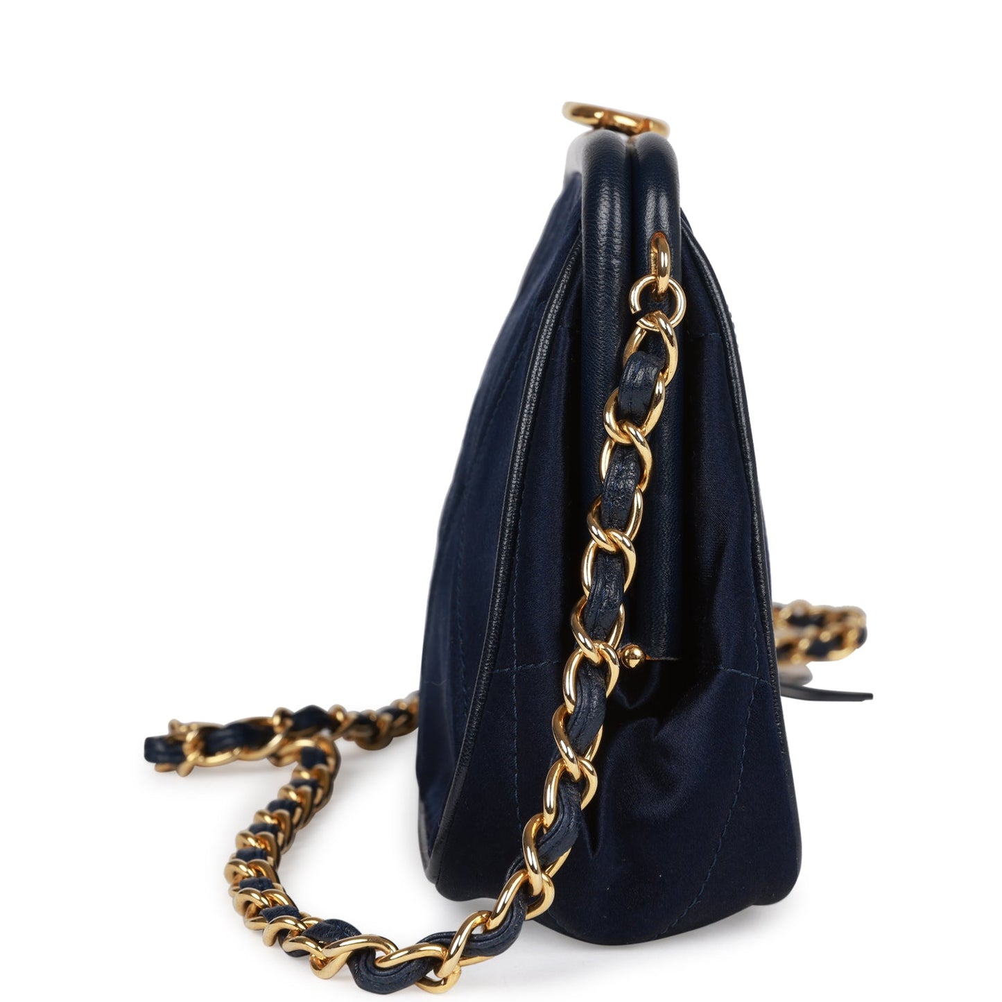 Chanel Vintage Frame Tassel Bag Navy Satin Gold Hardware