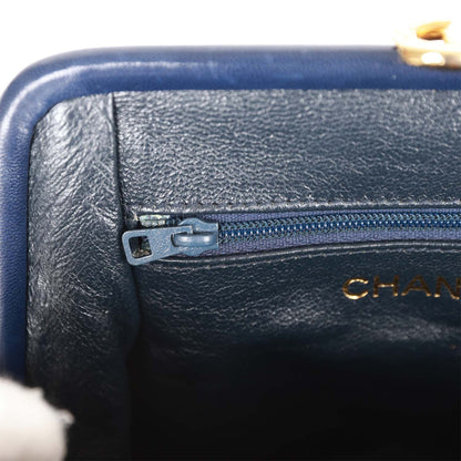 Chanel Vintage Frame Tassel Bag Navy Satin Gold Hardware
