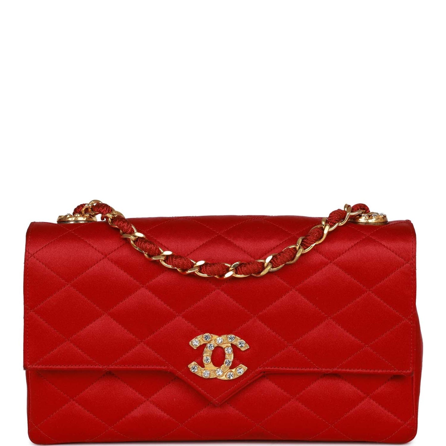 Chanel Vintage Small Flap Bag Red Satin Gold Hardware