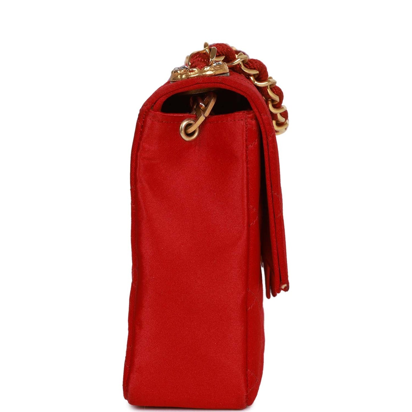 Chanel Vintage Small Flap Bag Red Satin Gold Hardware