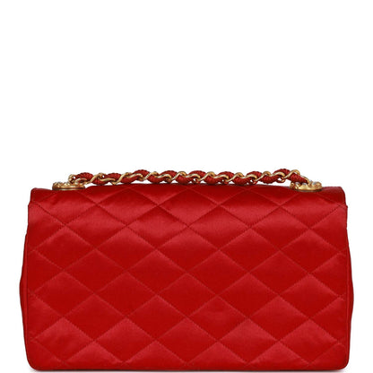 Chanel Vintage Small Flap Bag Red Satin Gold Hardware