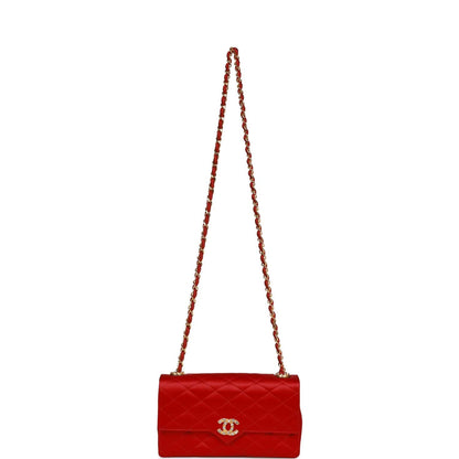 Chanel Vintage Small Flap Bag Red Satin Gold Hardware