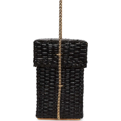Chanel Vintage Wicker Picnic Basket Bag Black Gold Hardware