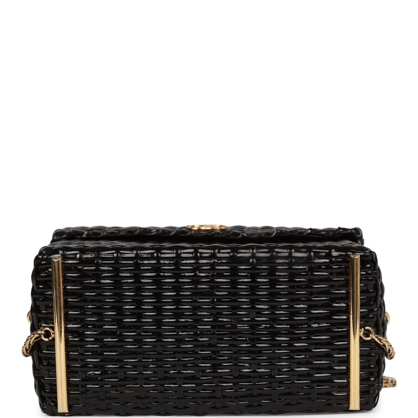 Chanel Vintage Wicker Picnic Basket Bag Black Gold Hardware