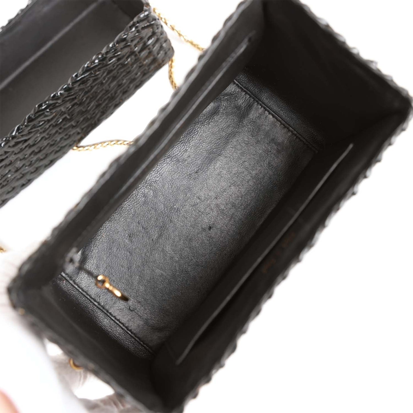 Chanel Vintage Wicker Picnic Basket Bag Black Gold Hardware