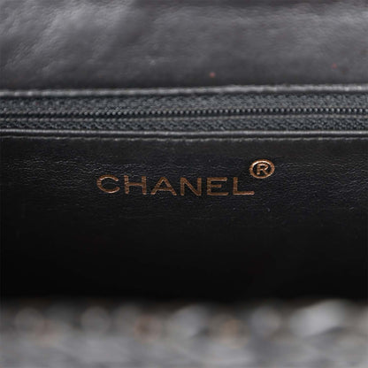 Chanel Vintage Wicker Picnic Basket Bag Black Gold Hardware