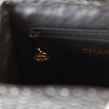 Chanel Vintage Wicker Picnic Basket Bag Black Gold Hardware