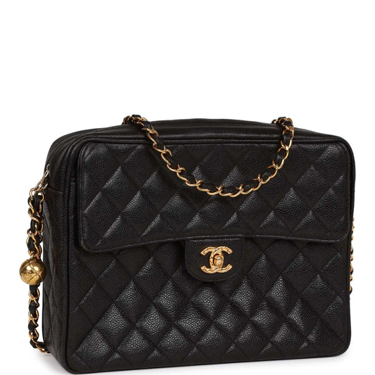 Chanel Vintage Camera Bag Black Caviar Gold Hardware